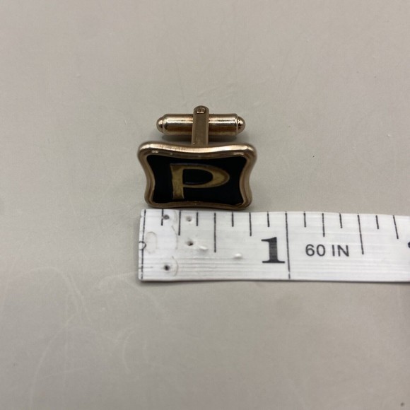 Vintage Hickok Monogram "P" Single Cufflink Rose Gold Tone / Black 1950s - Picture 7 of 7